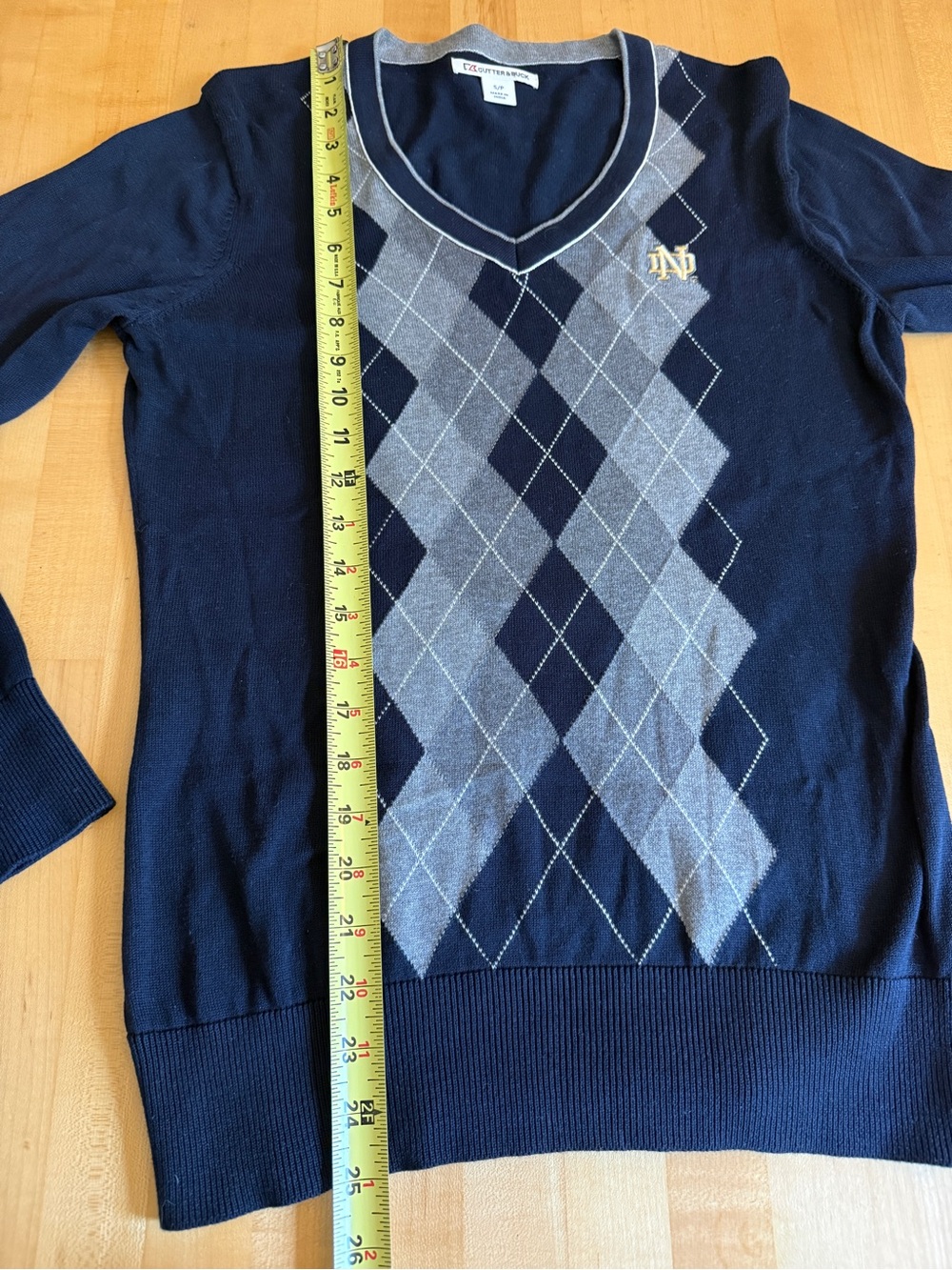 ☘️ University of Notre Dame Fighting Irish 100% Cotton Argyle Sweater Small - Picture 9 of 10